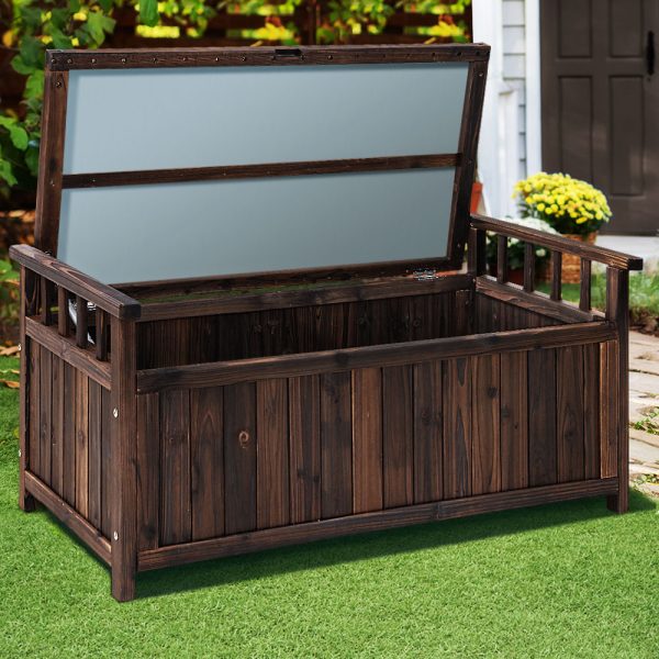 Outdoor Storage Bench Box Wooden Garden Toy Tool Shed Patio Furniture Charcoal