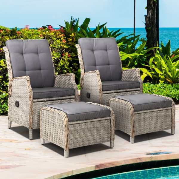 Set of 2 Recliner Chairs Sun lounge Outdoor Patio Furniture Wicker Sofa Lounger