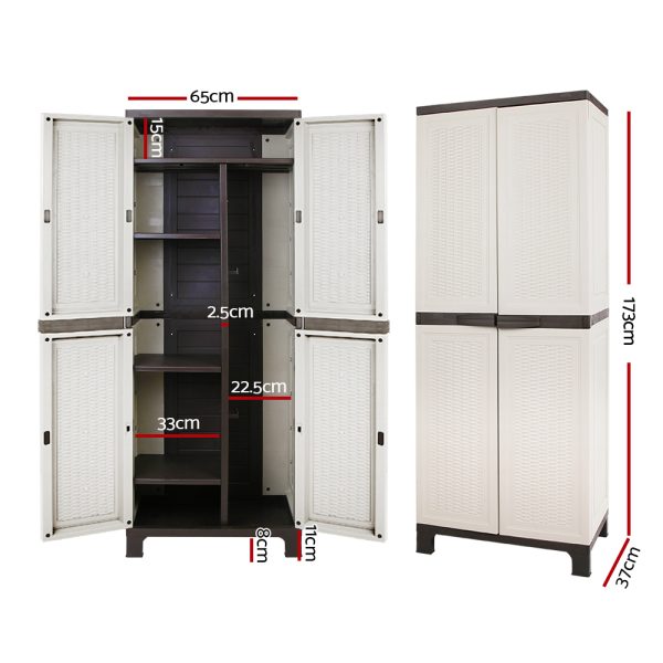 173cm Outdoor Storage Cabinet Box Lockable Cupboard Sheds Adjustable Rattan Beige