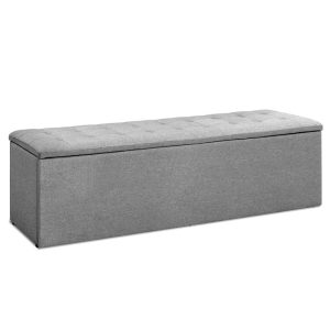 Storage Ottoman Blanket Box Grey LARGE Fabric Rest Chest Toy Foot Stool