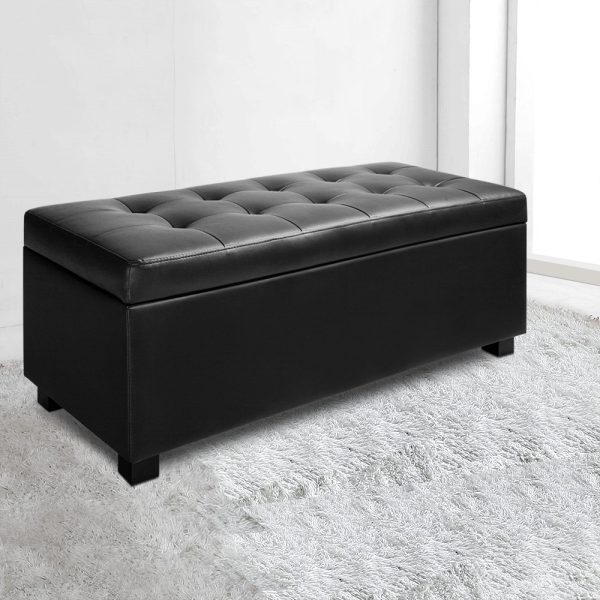 PU Leather Storage Ottoman – Black