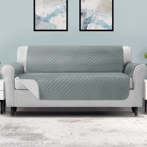 Sofa Cover Quilted Couch Covers 100% Water Resistant 4 Seater Grey