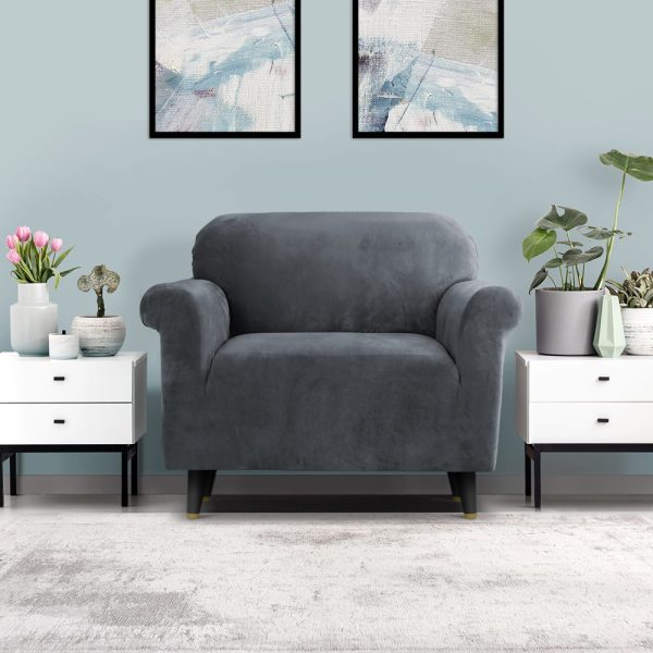 Velvet Sofa Cover Plush Couch Cover Lounge Slipcover 1 Seater Grey