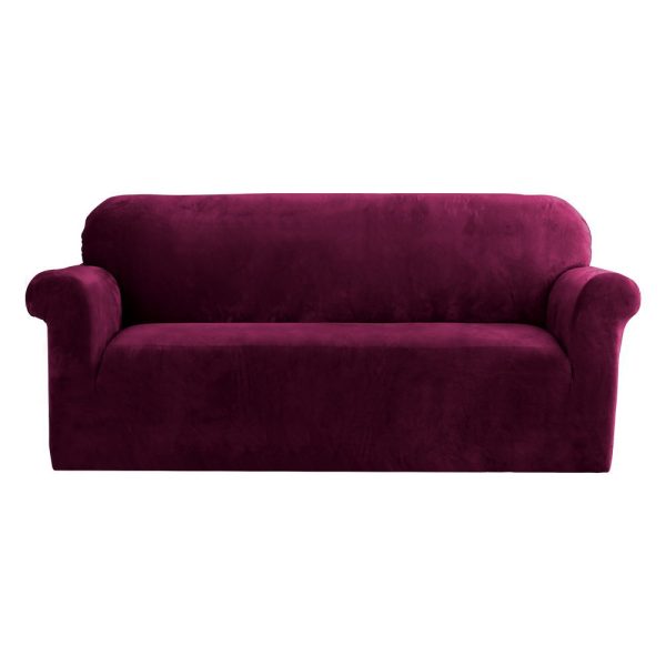 Velvet Sofa Cover Plush Couch Cover Lounge Slipcover 3 Seater Ruby Red