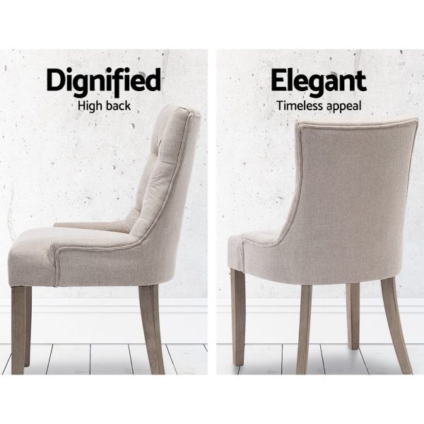 Set of 2 Dining Chair Beige CAYES French Provincial Chairs Wooden Fabric Retro Cafe