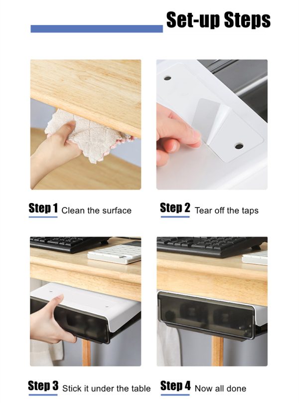 Under Desk Drawer Slide-out Large Office Organizers and Storage Drawers – Small Clear