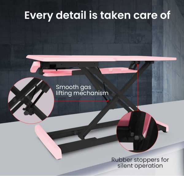 Fortia Desk Riser 77cm Wide Adjustable Sit to Stand for Dual Monitor, Keyboard, Laptop, Pink