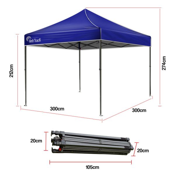 Red Track 3x3m Folding Navy Gazebo Shade Outdoor Pop-Up Foldable Marquee