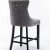 2X Velvet Bar Stools with Studs Trim Wooden Legs Tufted Dining Chairs Kitchen