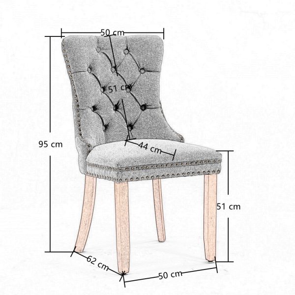 AADEN Modern Elegant Button-Tufted Upholstered Linen Fabric with Studs Trim and Wooden legs Dining Side Chair-Beige