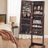 SONGMICS Jewelry Cabinet Armoire with Full-Length Frameless Mirror Brown JJC002K01