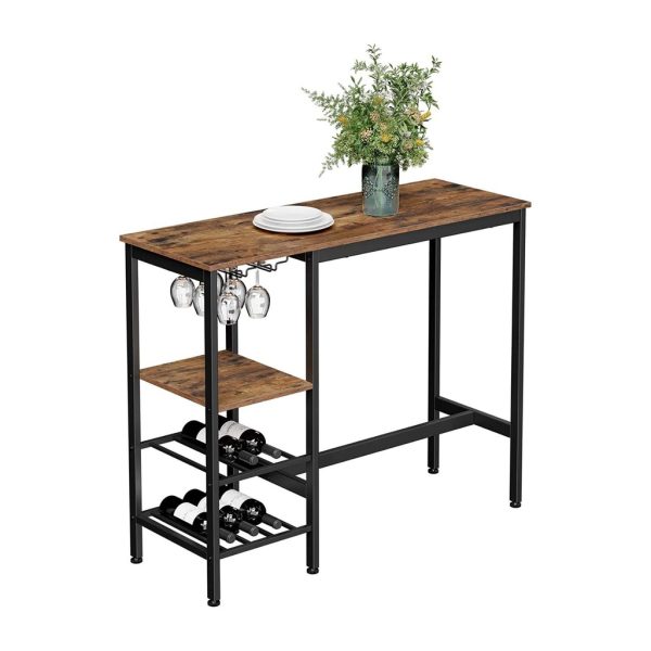 VASAGLE Bar Table with Wine Glass Holder and Bottle Rack LBT013B01