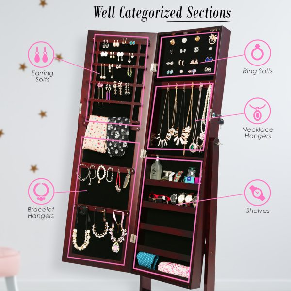La Bella 146cm Walnut Mirror Jewellery Cabinet Storage Organiser LUVO