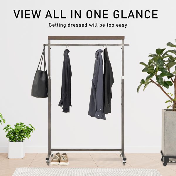 Meoktong Pearl Grey Clothes Rack Coat Stand Hanging Adjustable Rollable Steel