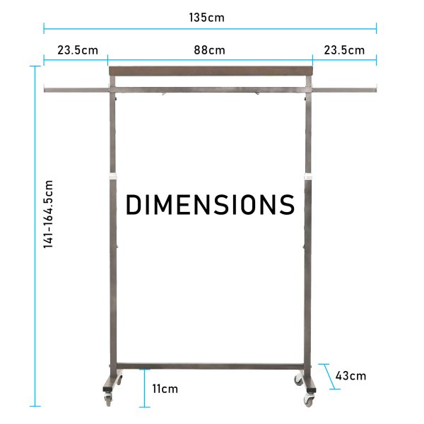 Meoktong Pearl Grey Clothes Rack Coat Stand Hanging Adjustable Rollable Steel