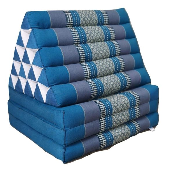 Jumbo Thai Triangle Pillow BLUE 3-Folds comfort with backrest Cushion -100% Kapok Fibre-JUMBO XXL size