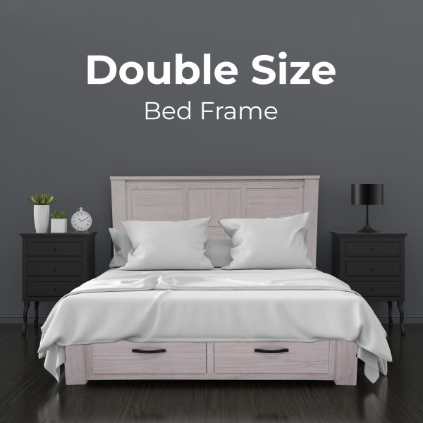 Americus Bed Frame Double Size Wood Mattress Base With Storage Drawers – White