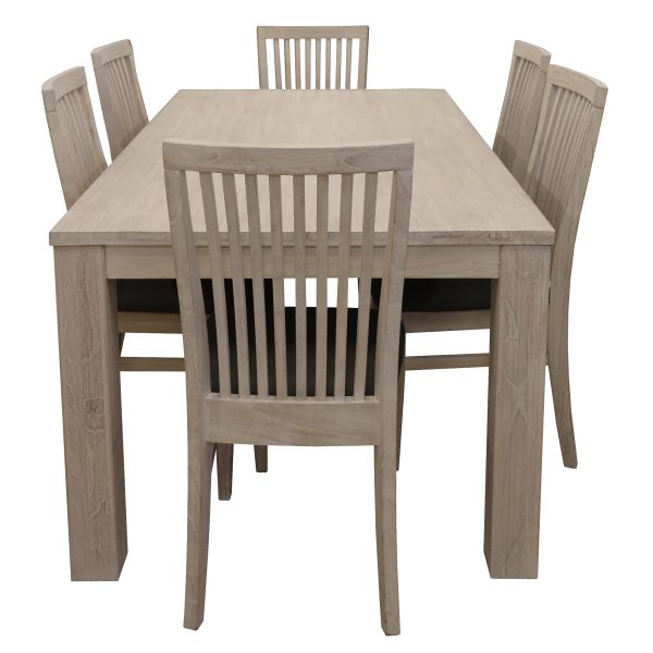 7pc Dining Set 190cm Table 6 PU Seat Chair Solid Mt Ash Wood – White