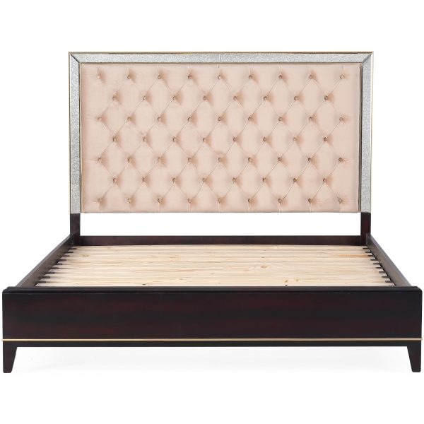 Amelia Antique King Bed Frame Velvet Fabric Bedhead Solid Birch Timber Wood