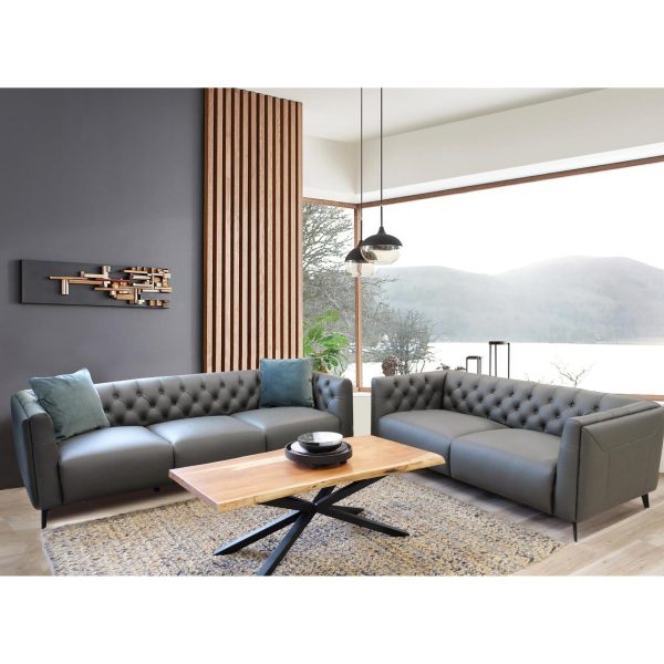 Bingham 2pc Genuine Forli Leather Sofa Set 2.5-3.5 Seater Lounge Couch -Dark Grey