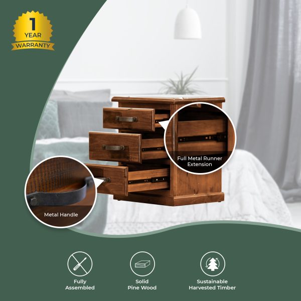 Umber Bedside Tables 3 Drawers Storage Cabinet Shelf Side End Table – Dark Brown