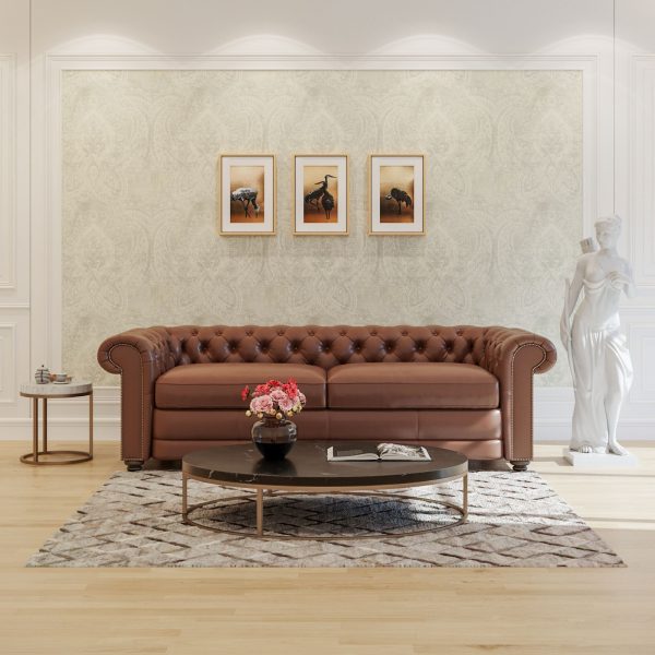 Brandermill 3+2.5 Seater Genuine Leather Sofa Chestfield Lounge Couch – Butterscotch