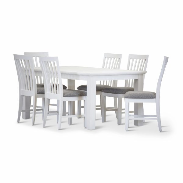 Laelia 7pc Dining Set 180cm Table 6 Chair Acacia Wood Coastal Furniture – White