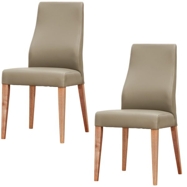 Dining Chair Set of 2 PU Leather Seat Solid Messmate Timber – Silver