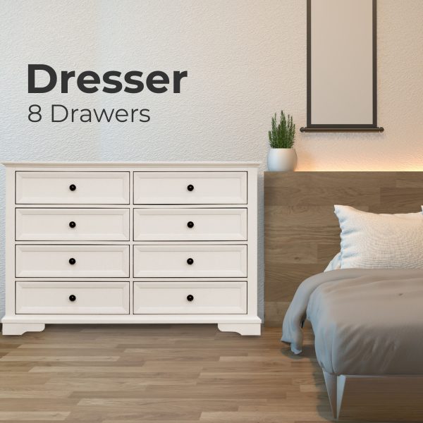 Dresser 8 Chest of Drawers Bedroom Acacia Timber Storage Cabinet – White