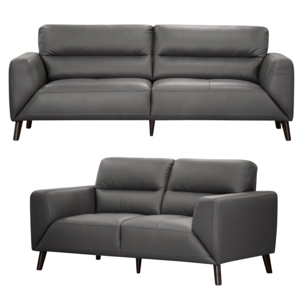 Norwell Genuine Leather Sofa Set 3 + 2 Seater Upholstered Lounge Couch – Gunmetal