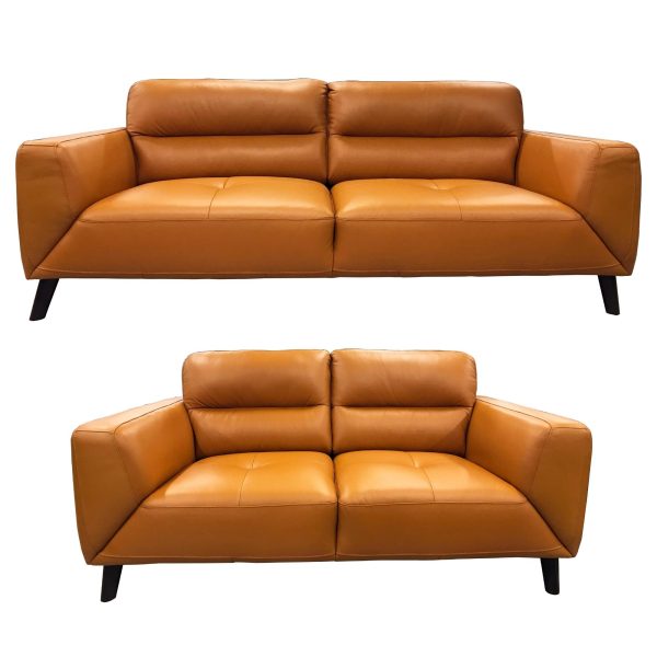 Norwell Genuine Leather Sofa Set 3 + 2 Seater Upholstered Lounge Couch Tangerine