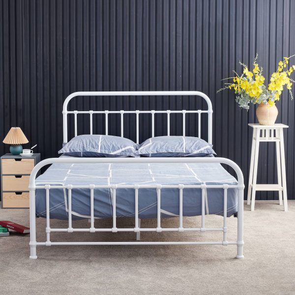 Amarillo Queen Bed Size Metal Frame Platform Mattress Base – White