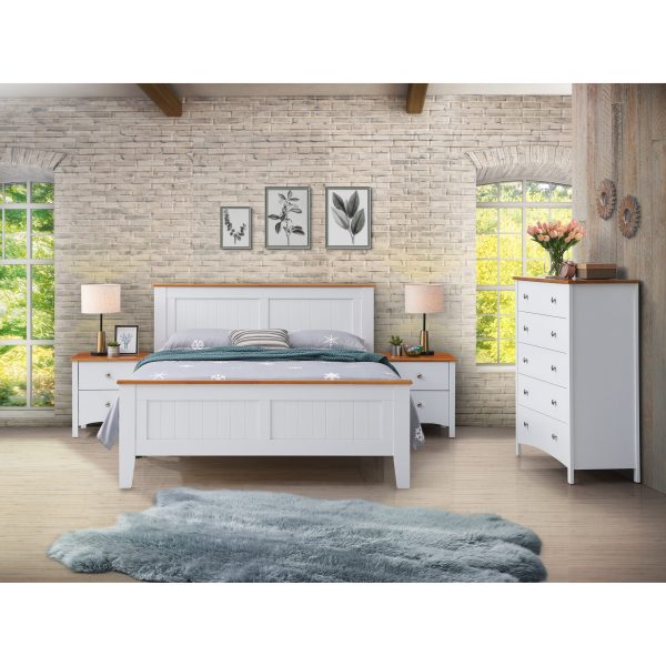 Smoky Bed Frame Mattress Base Solid Rubber Timber Wood – White