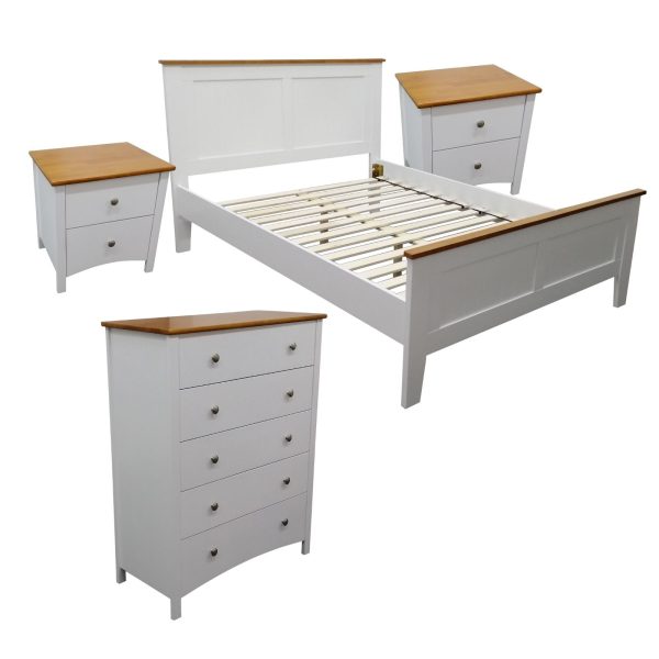 Lobelia 4pc Queen Bed Suite Bedside Tallboy Bedroom Furniture Package – White