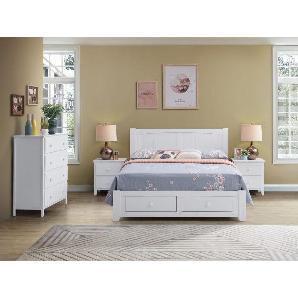 Addison 4pc Queen Bed Suite Bedside Tallboy Bedroom Set Furniture Package – WHT