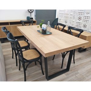 Petunia  Dining Table 210cm Elm Timber Wood Black Metal Leg – Natural