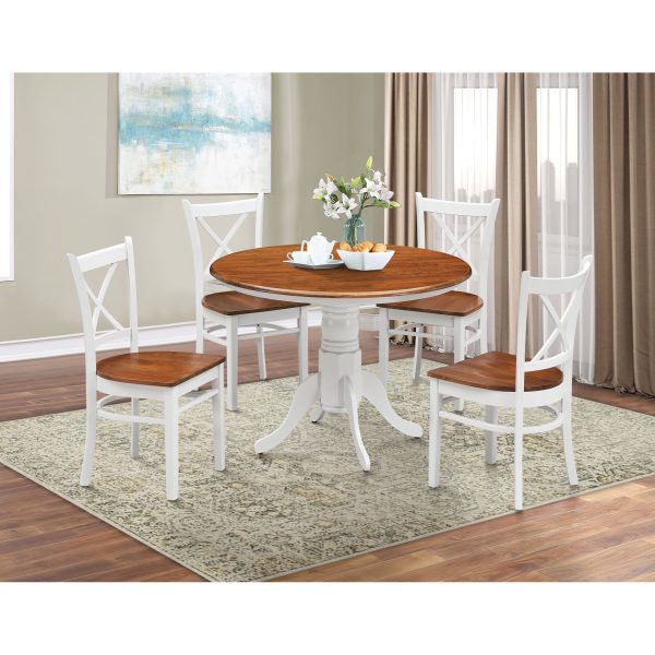 Lupin 5pc Dining Set 106cm Round Pedestral Table 4 Rubber Wood Chair – White Oak