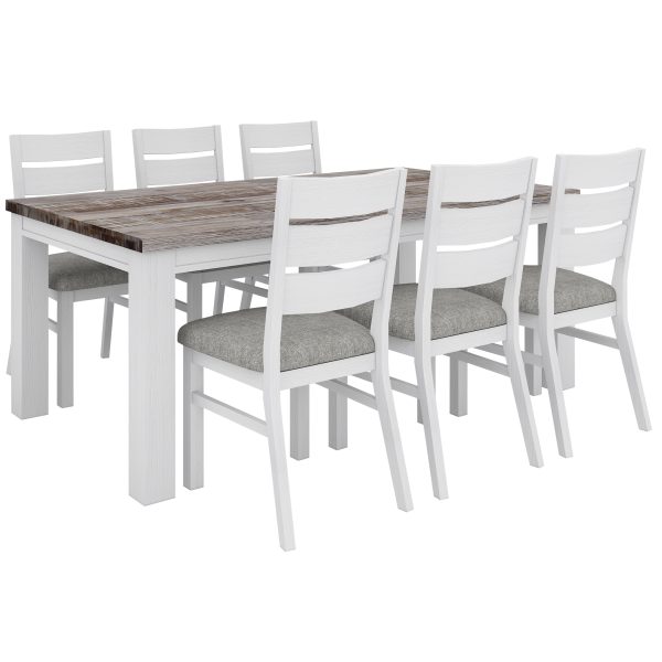 Plumeria Dining Set Table Chair Solid Acacia Wood – White Brush