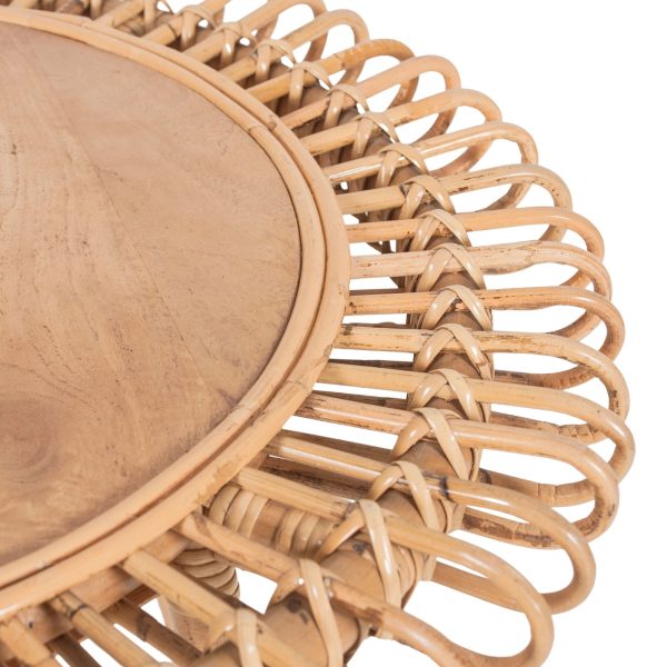 Holly 65cm Round Side Table Mango Wood Top Rattan Frame – Natural