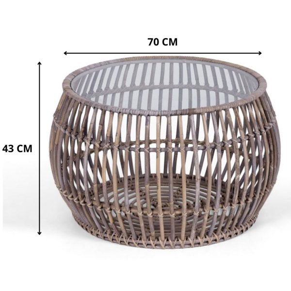 Sage 70cm Glass Topped Rattan Round Coffee Table – Natural