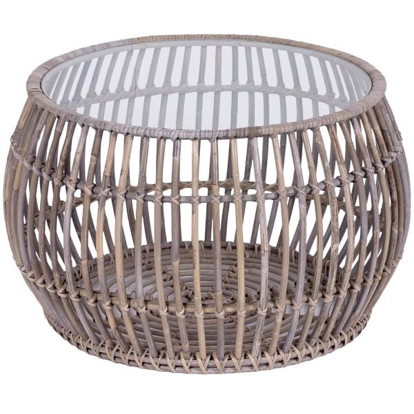 Sage 70cm Glass Topped Rattan Round Coffee Table – Natural