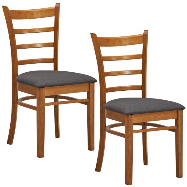 Linaria Dining Chair Set of 2 Crossback Solid Rubber Wood Fabric Seat – Walnut