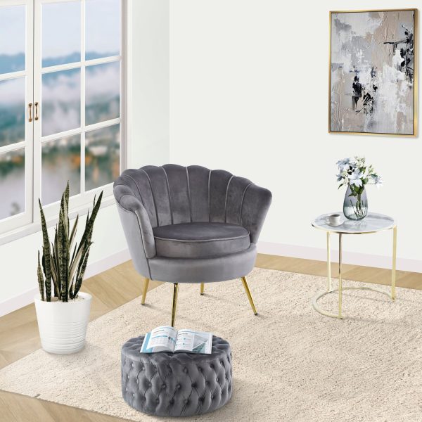 Cosmos Tufted Velvet Fabric Round Ottoman Footstools – Grey