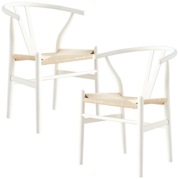 Anemone Set of 2 Wishbone Dining Chair Beech Timber Replica Hans Wenger – White