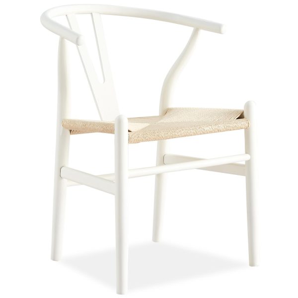 Anemone Set of 2 Wishbone Dining Chair Beech Timber Replica Hans Wenger – White