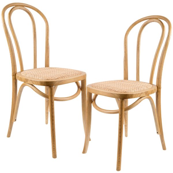 Azalea Arched Back Dining Chair Set of 2 Solid Elm Timber Wood Rattan Seat – Oak