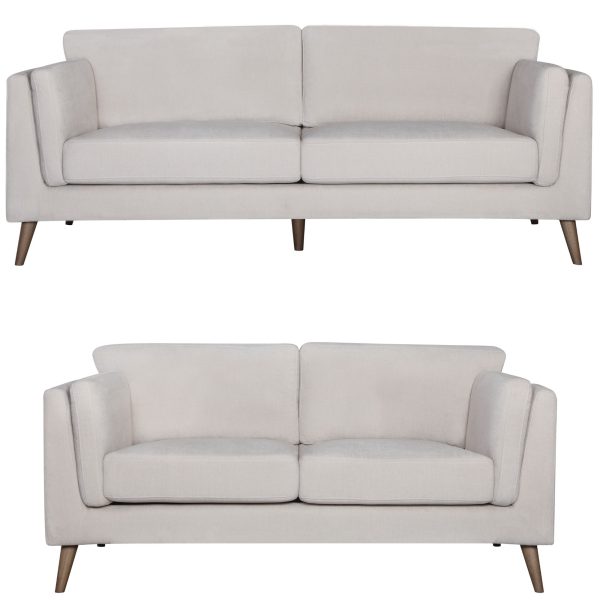 Herkimer 2 + 3 Seater Sofa Set Fabric Uplholstered Lounge Couch – Stone