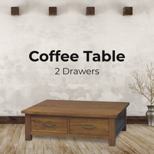 Birdsville Coffee Table 120cm 2 Drawer Solid Mt Ash Timber Wood – Brown