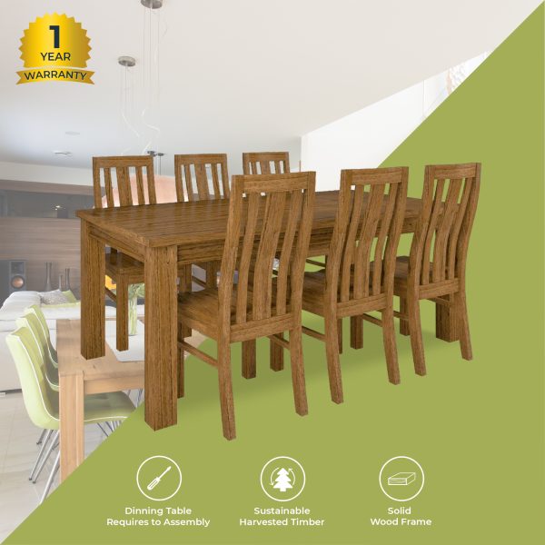 Birdsville 7pc Dining Set 190cm Table 6 Chair Solid Mt Ash Wood Timber – Brown
