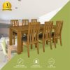 Birdsville 7pc Dining Set 190cm Table 6 PU Seat Chair Solid Mt Ash Wood – Brown